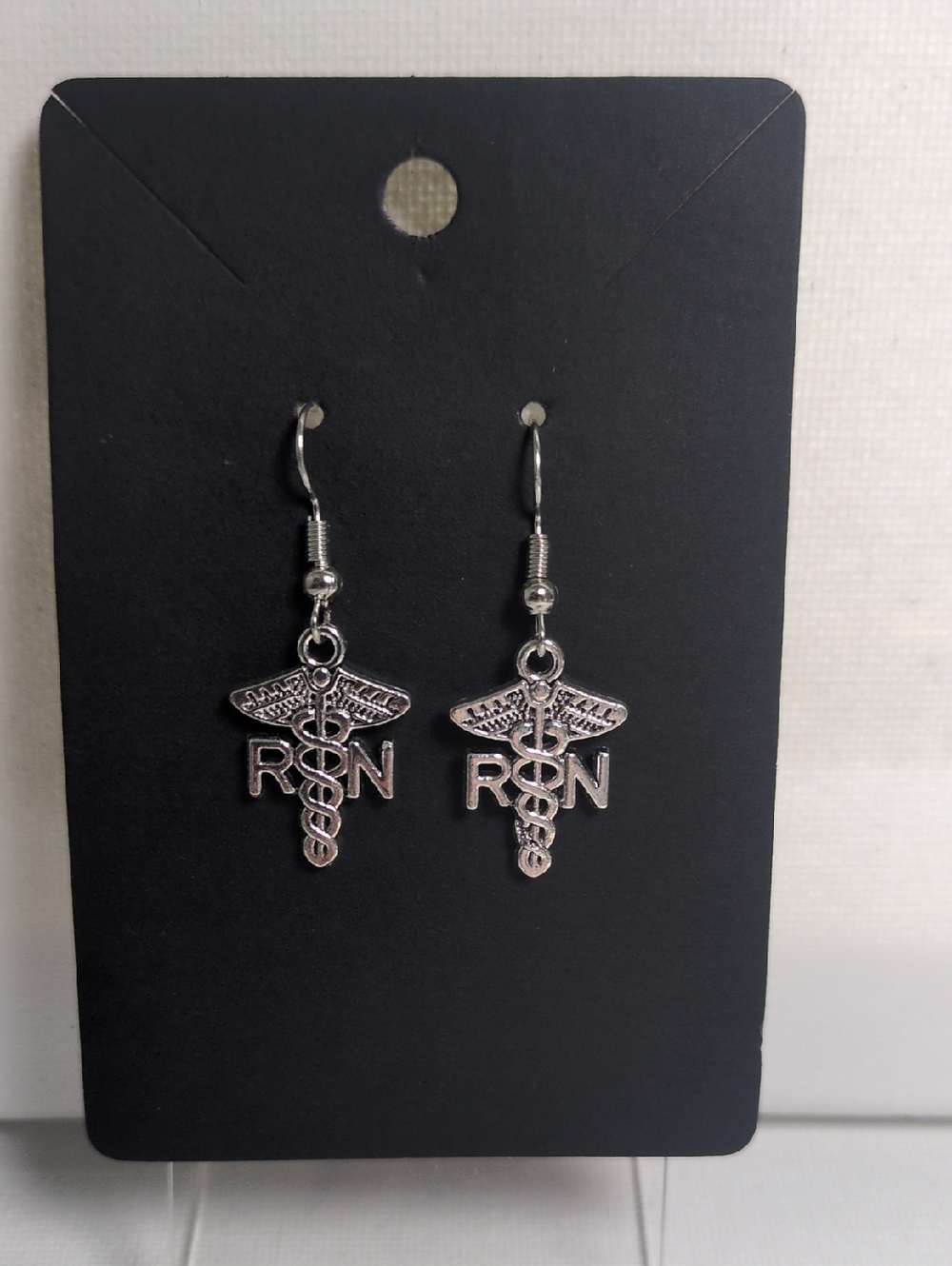 RN Caduceus Dangle Earrings - Silver